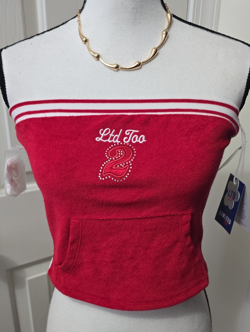 LIMITED TOO SIGNATURE BRAND WOMEN'S JUNIORS RED AND WHITE CROP TOP SIZE SMALL